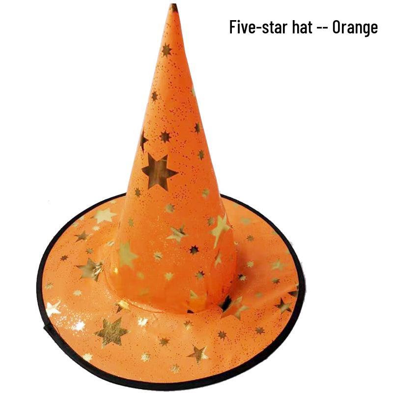 Halloween Witch Hat - Black Five-Pointed Magician Hat for Ghost Festival, Party Props for Children & Adults