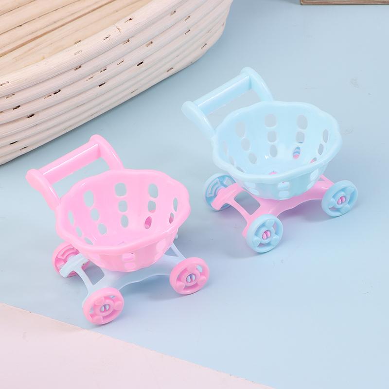New 1/12 Dollhouse Simulation Mini Supermarket Shopping Cart Baby Trolley Shopping Basket Model Dollhouse Decoration Accessories
