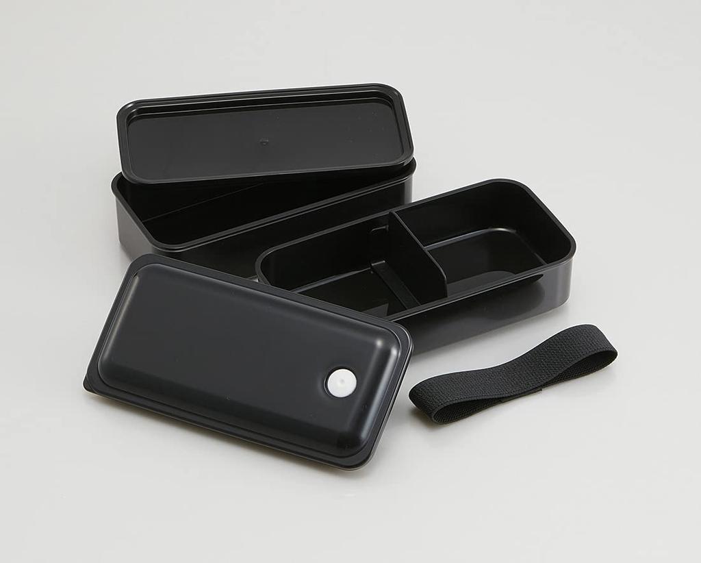 Skater Bento Box, Silver Ion (Ag+), Fluffy Serving, Integrated Gasket, Two-Tier, 850ml, Retro French Style, Black, PALW9AG-A