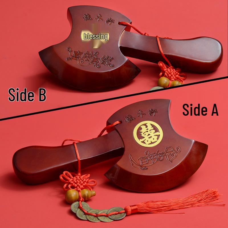 Peach Wood Deep Red Axe Pendant: Wedding Blessing for New Home & Bed-Pressing Ceremony