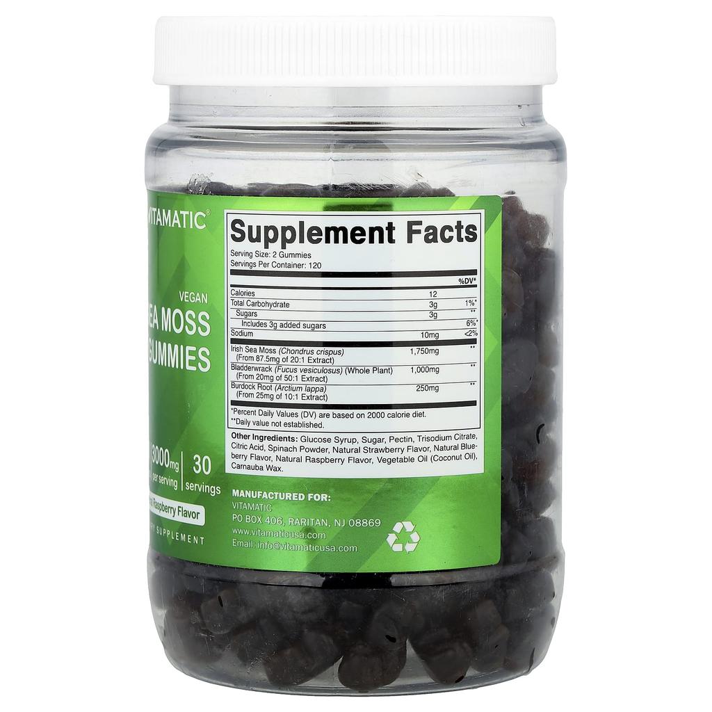 Vegan Sea Moss Gummies, Natural Raspberry, 240 Gummies
