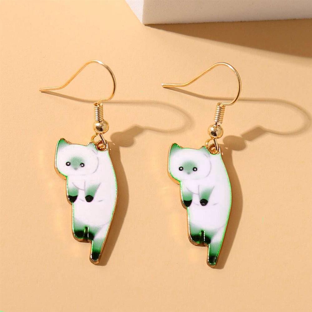 6 Colors Cartoon Animal Cat Alloy Dangle Earring for Women Lovely Simple Daily Kitten Ear Zircon Wholesale Christmas Gift
