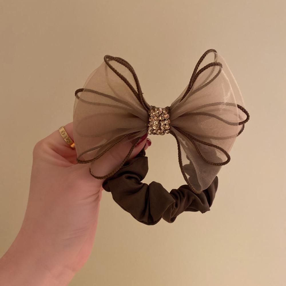 Organza Hair Ties Mesh Rhinestone Ponytail Hair Accessories Sweet Elastic Hair Bands  Women Girls
