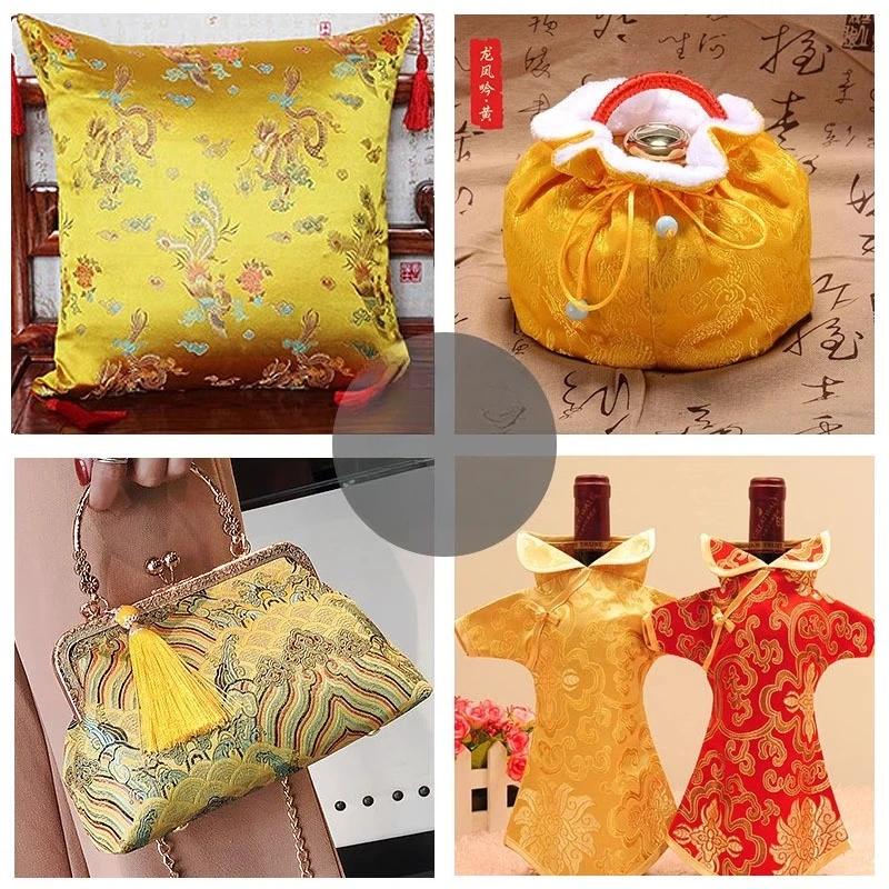 100x150cm Brocade Faux Silk Metallic Gold Fabric Spring Summer Sofa Cushion Qipao Tang Suit Material Breathable