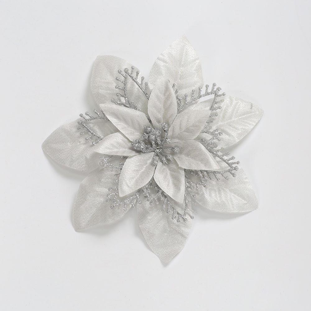 

Christmas Red Flower Decorative Ornament Plush Fabric Handmade For Festive Decor Holiday 20cm Silver Flower