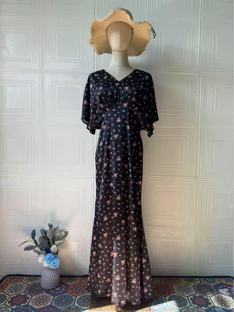 2025 Sommer Retro Elegant Kurzarm Langes Kleid