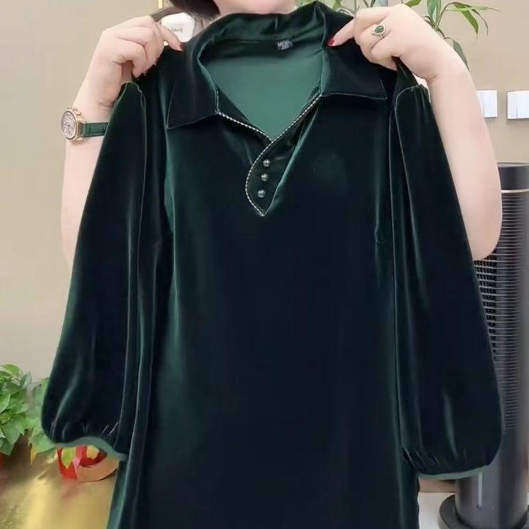 Autumn Women's plus size Velvet Blouse Loose Soft Pullover Long-sleeve Velvet Blouse