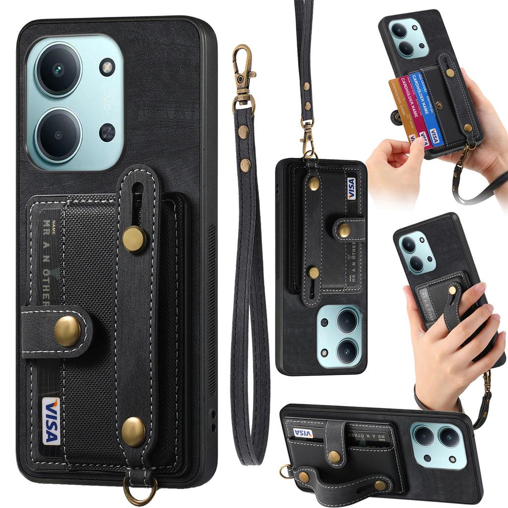Retro PU Leather Case for Xiaomi Poco C85 4G (171mm)/Redmi 15C 4G (Global) (171mm) Phone Cover with Card Holder/Wristband Kickstand