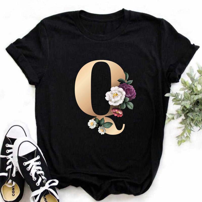 A B C D E English Alphabet  3D Print T Shirt Women New Summer Couples Lovers Harajuku Casual Black Tops Tshirts