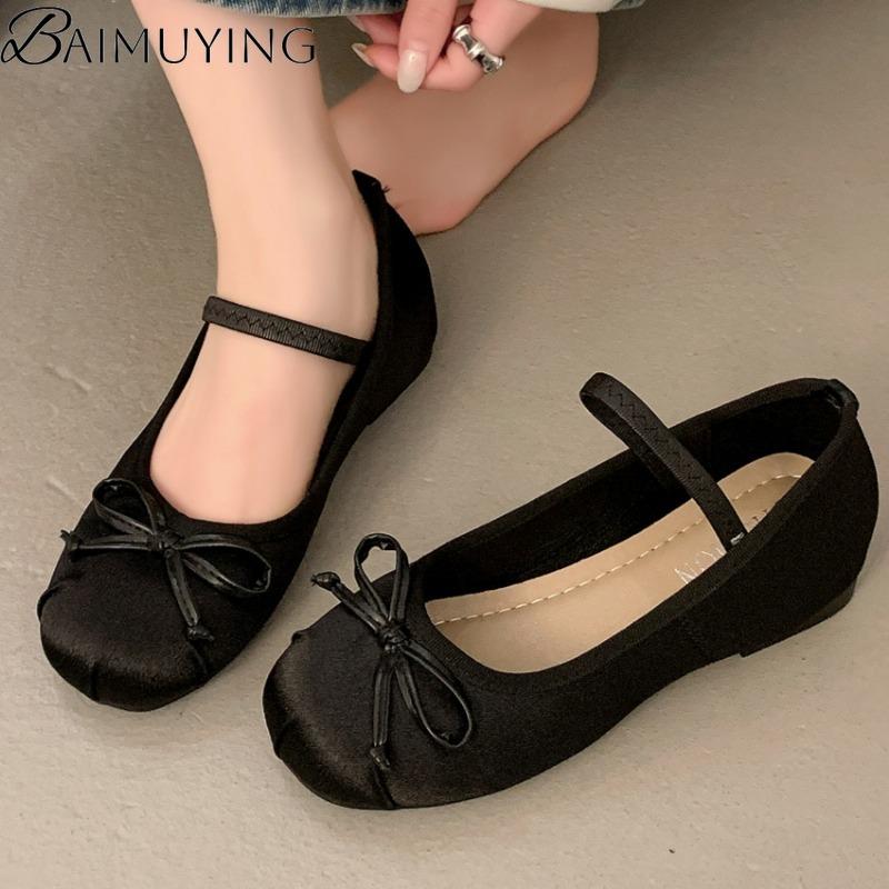 Fashion Luxury Satin Silk Bow Ballet Shoes Woman Mary Jane Flats Sandals 2025 New Brand Classic Bowtie Elastic Band Ladies Soft Loafers