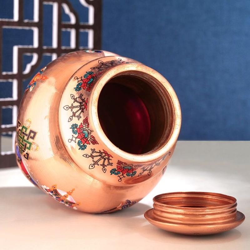 Tibetan Bottle ,Red Copper Handicraft Auspicious Tantric Spices Storage Bottle,Buddhism Religious Desktop Altars Decorative,17cm
