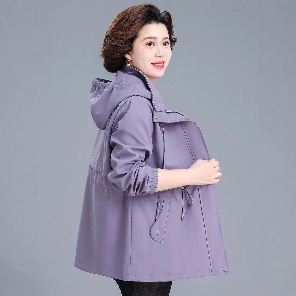 2026 Stylish Mid-Length Windbreaker Jacket for Middle-Aged and Elderly Mothers, Plus Size, Slimming, Spring/Autumn Wear