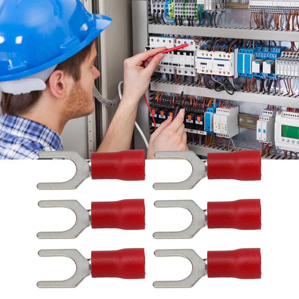 100Pcs Insulated Fork Terminals Copper PVC U Type Wire Connector Electrical Crimp Terminal 16‑14AWG