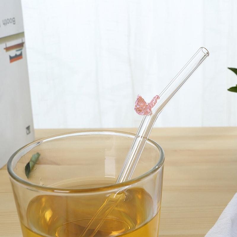 Butterfly Glass Straws Set Reusable Bar Tool For Smoothies Cocktails Drinking