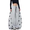 Korean retro contrasting color star printing scimitar sweatpants women's spring and autumn new jazz dance loose wide-leg long pants tide