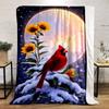 Red Cardinal Bird with Sunflowers In Snow Flannel Blanket for Bedroom, Living Room, Sofa, and Nap