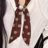 Women Scarf Imitation Pearl Buckle One-Piece Design Scarf Lightweight Chiffon Satin French Retro Black White Dot Neck Collar