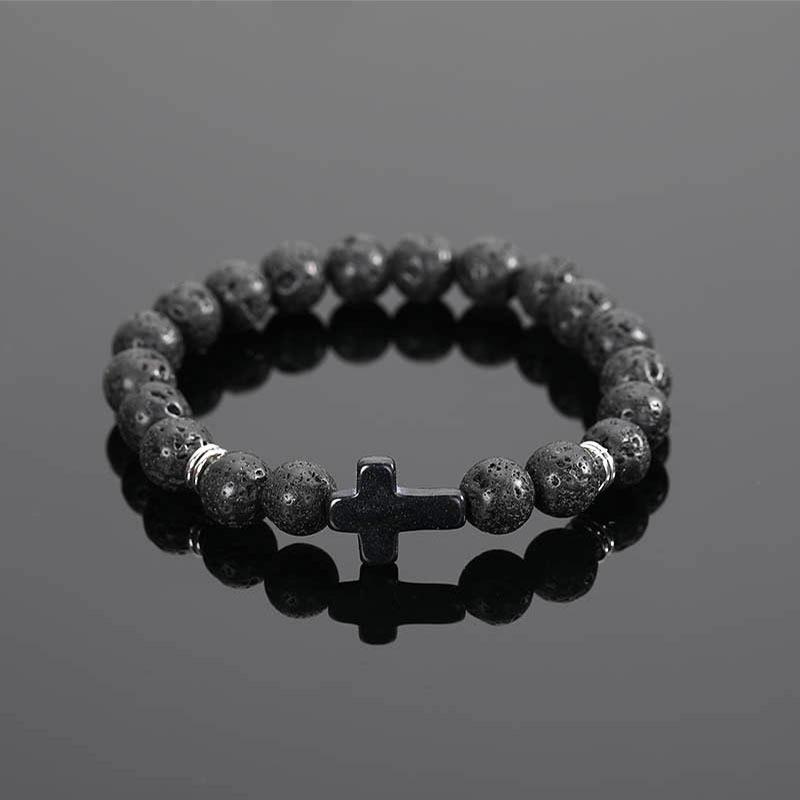 Natural Tiger Eye Quartz Turquoise Volcanic Stone Elastic Beaded Bracelets for Men Women Personality Cross Bracelet Jewelry Gift