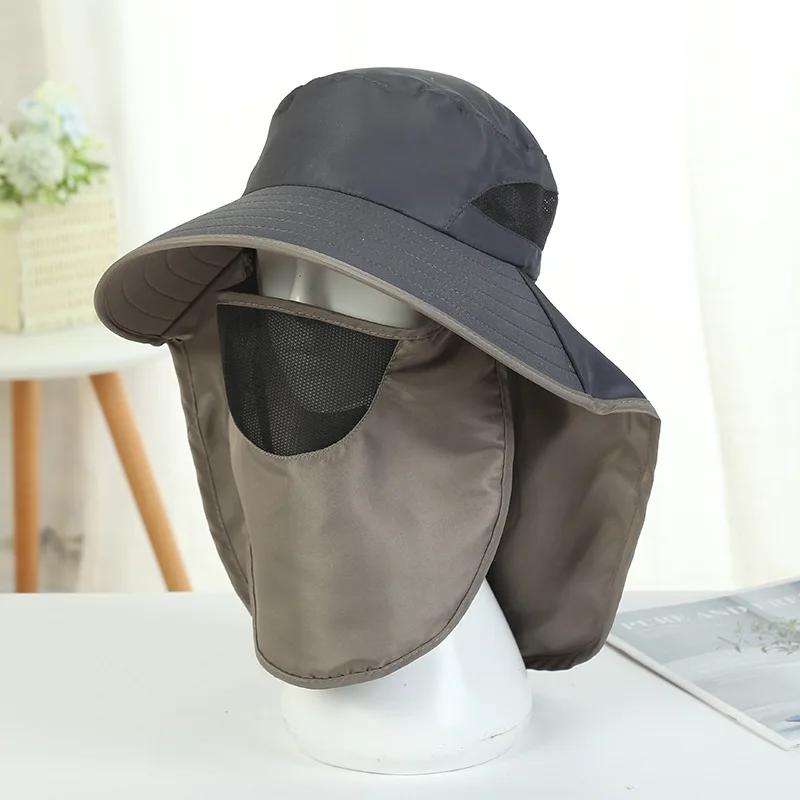 New Custom Logo Sweatband Neck Cover Bucket Hat Men Foldable Outdoor Flap Cap Wide Brim Sunshade Fisherman's Hats Camping Caps