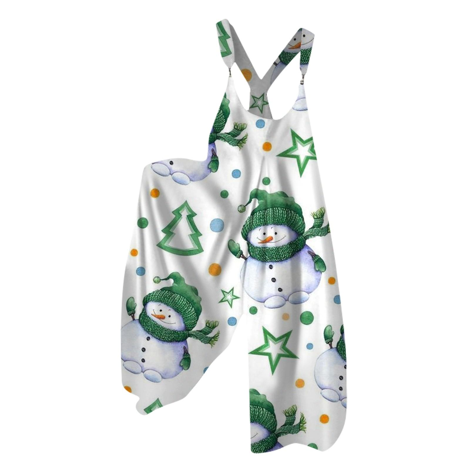 

Женский летний комбинезон с рождественским принтом в винтажном стиле (Нерегулируемые ремни) S белый
