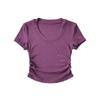 Trendy Women's Round Neck Short Sleeve Side Ruched Bodycon Crop Top