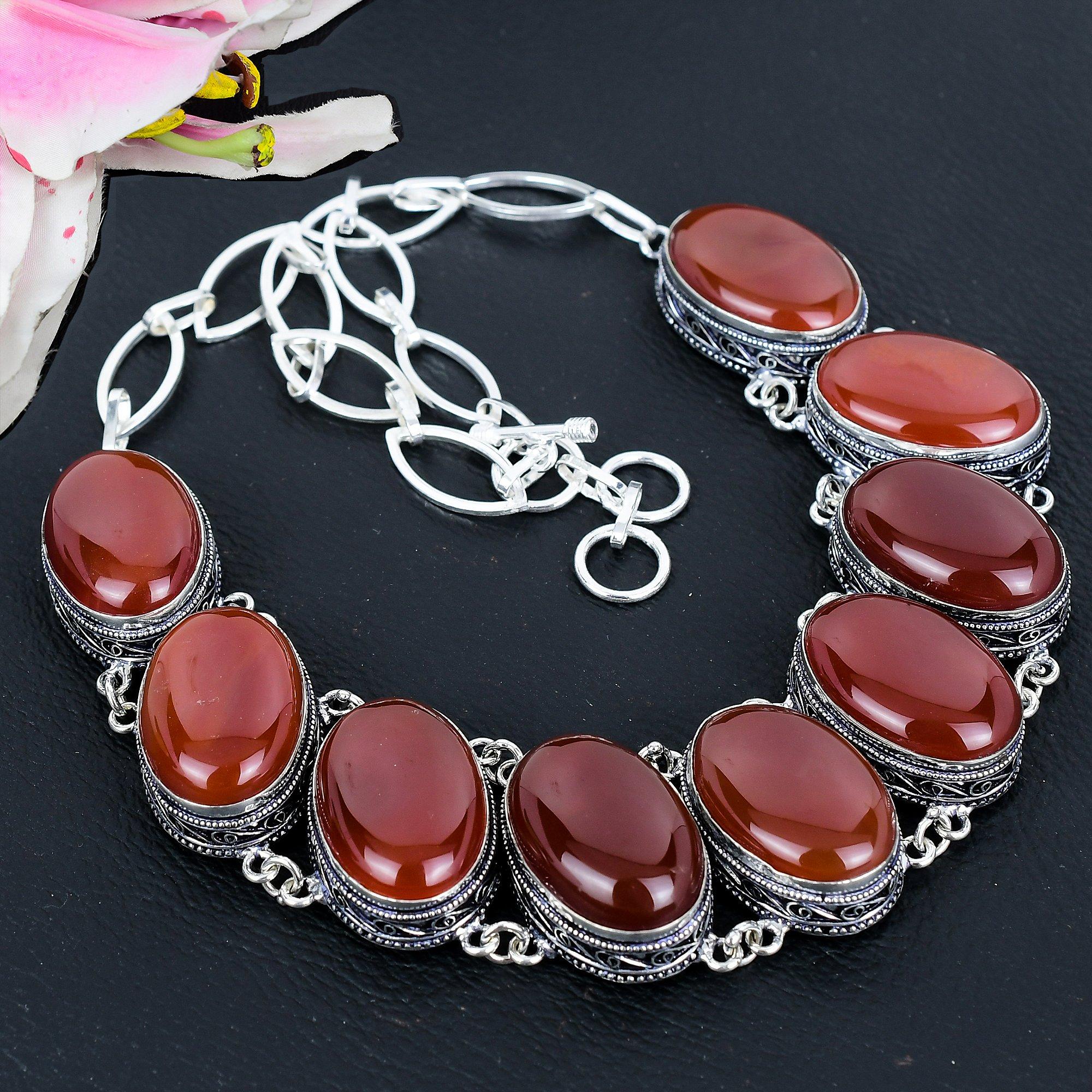 

Carnelian Gemstone Handmade 925 Sterling Silver Jewelry Necklace 18 KG-1641