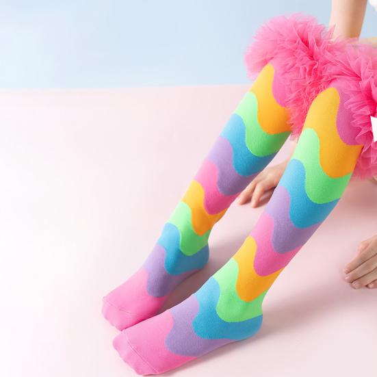 Dziecięce tęczowe podkolanówki Kolorowe podkolanówki Dziewczęce śmieszne skarpetki do butów z tiulową falbanką na imprezy przebierane Wydarzenia świąteczne