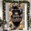 Black Gold Happy Birthday Door Banner Pink Blue Purple Shining Balloons Kid Adult Party Decoration Backdrop Photo Shoot Supplies