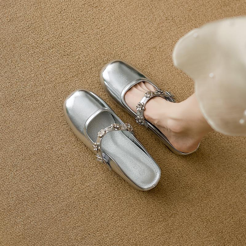 Inner height increase Spring and summer new niche metal buckle Mary Jane half slippers single shoes with cool slippers women