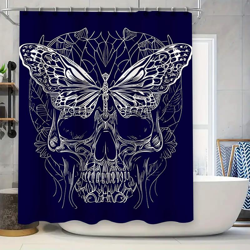 Tuniu Black Skull Bat Wings Bathroom Curtain Spooky Gothic Room Decor Cool Wall Art Shower Curtain