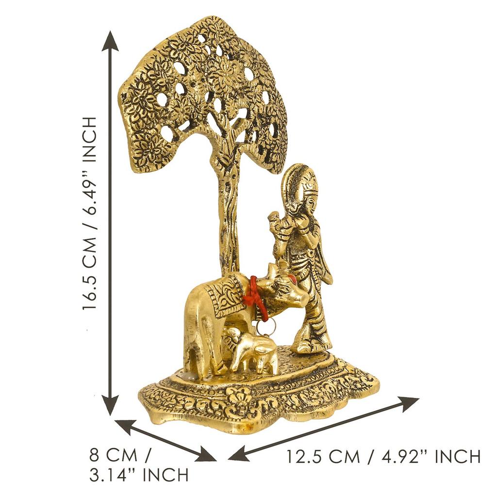 Статуэтка Кришны, Golden Lord Krishna Idol Playing Flute under Tree,  eCraftIndia