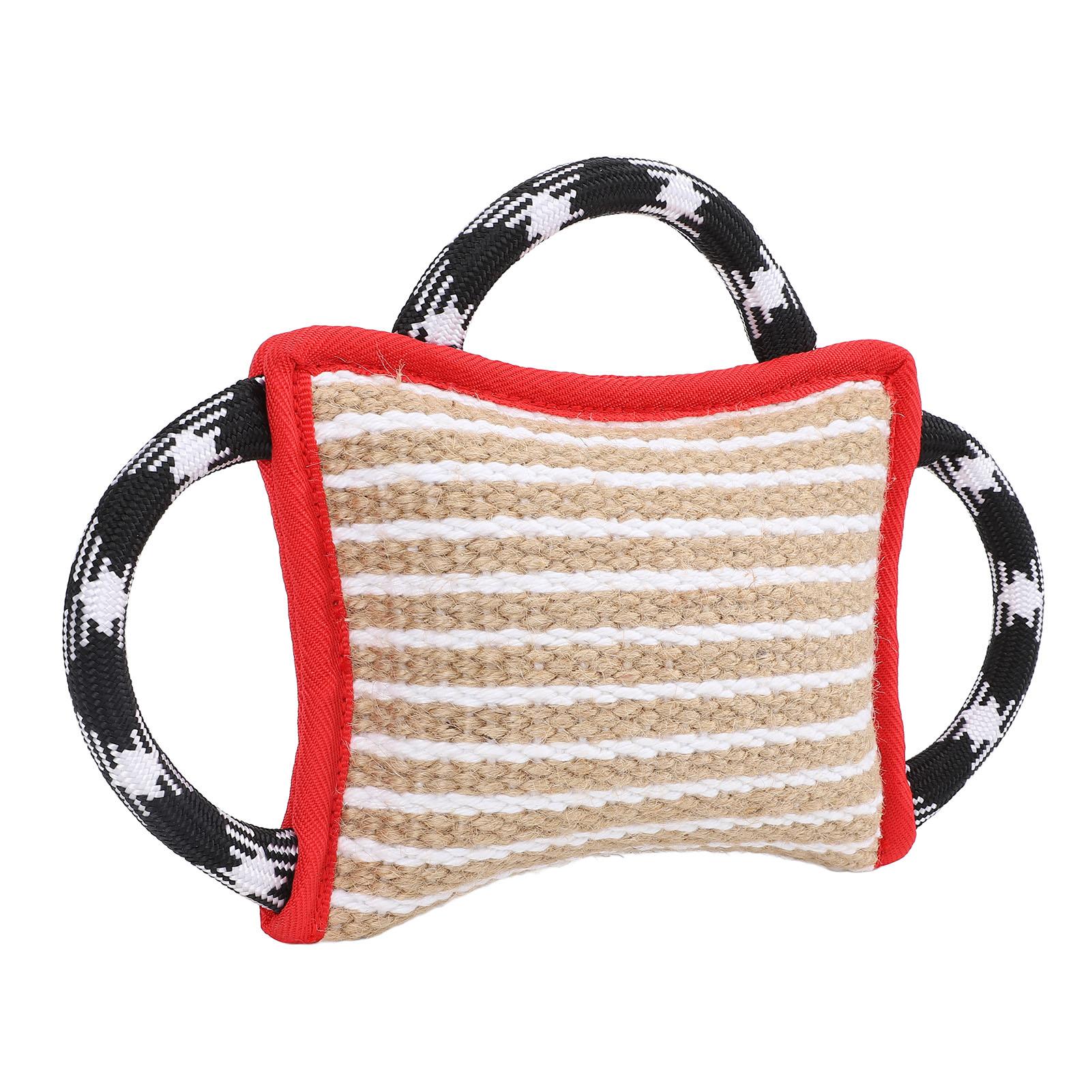 

Biting Pad with 3 Strong Handles Jute Tear Resistant Interactive Play Dog Bite Tug Toy for Adult Dog Red червоний