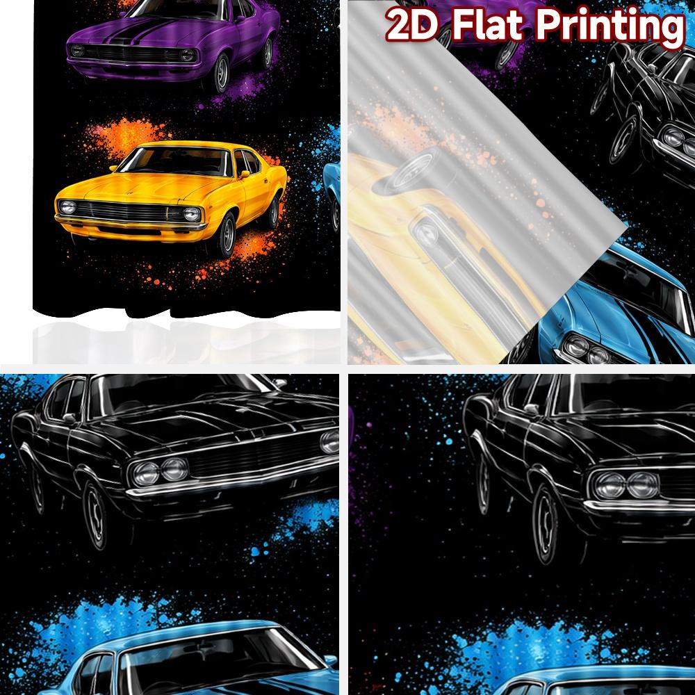 2D Flat Printing 2pcs Curtain Party Window Curtains Colorful Classic Cars Digital Printed Polyester Drapes Festive Curtains