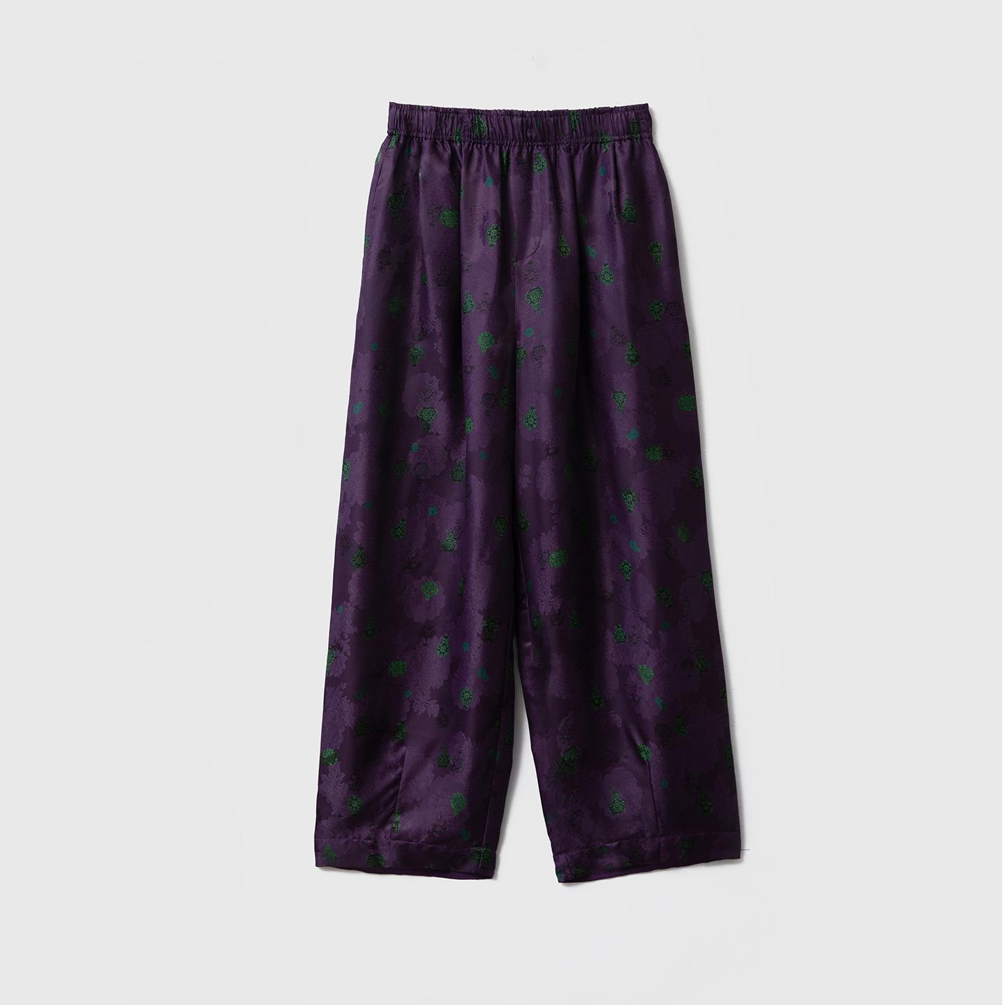 Women s High-Waisted Floral Wide-Leg Silk Trousers with Mulberry Lining and Elastic Waist for Spring Small