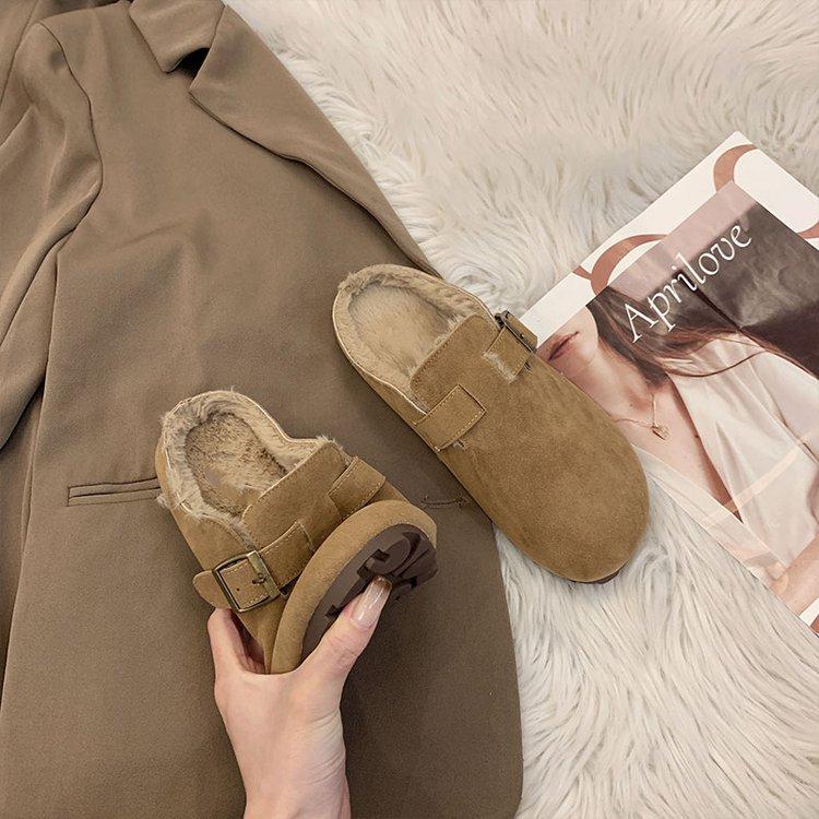 Birken slippers women's winter wear velvet bag head half tow Boken Muller mango big head loafer bean cotton slippers