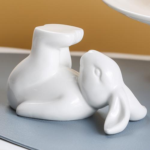 Modern White Round Rabbit Ceramic Cake Plate Dinner Plate Cutlery Cute Animal Fruit Snack Dish Porcelain Dishes Kitchen Utensils