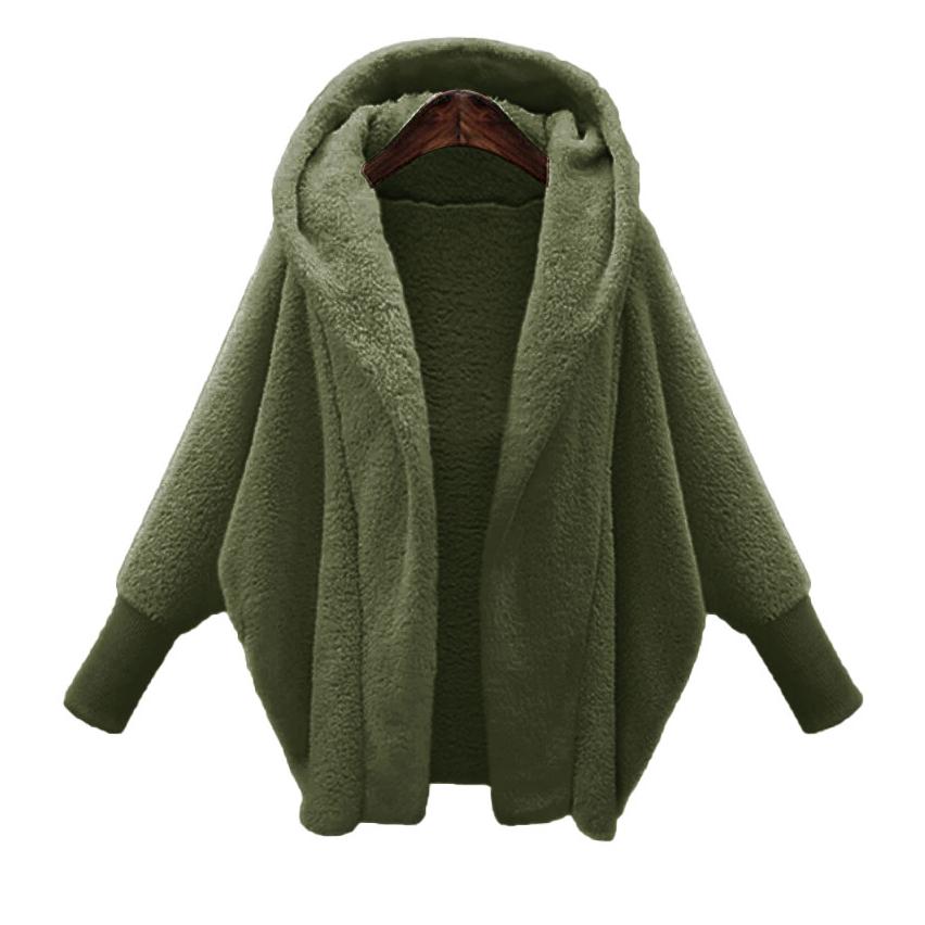 Autumn and Winter Women's Solid Color Long-sleeved Hooded Loose Plush Jacket Women