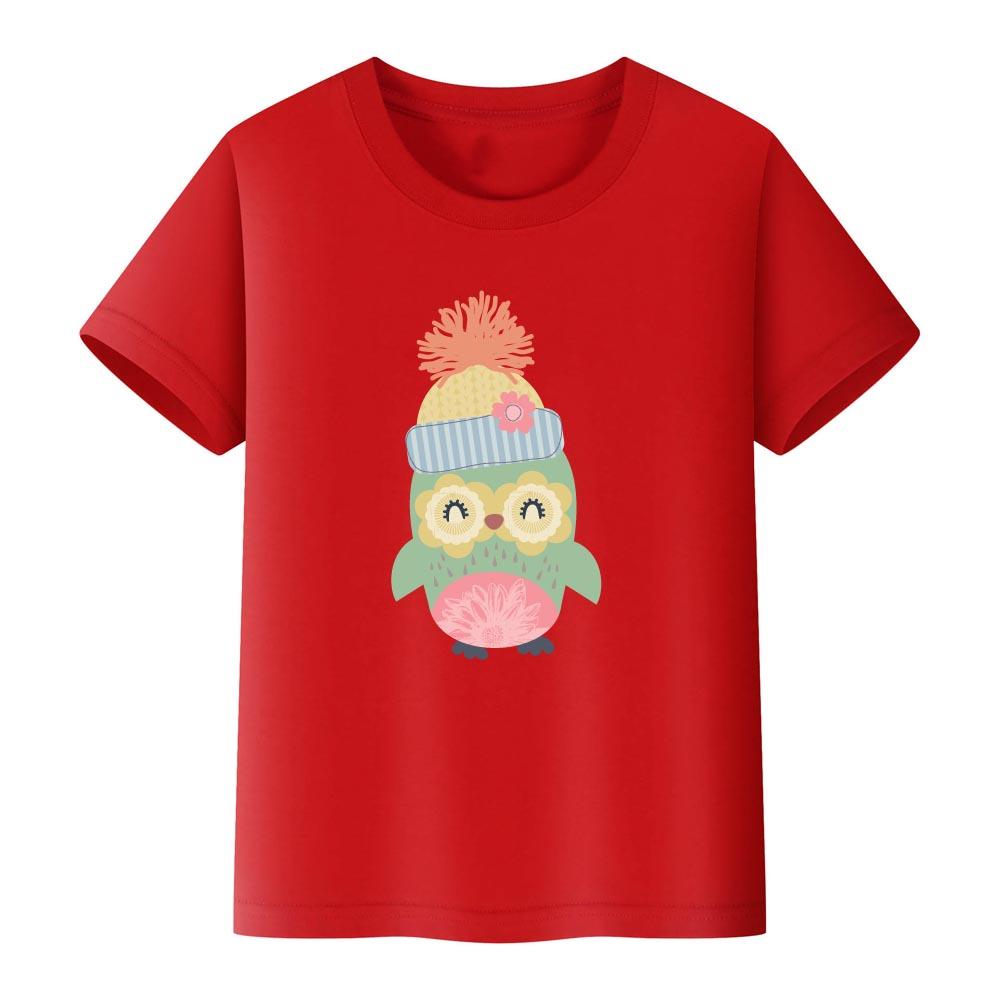 

100% Cotton Girls T-shirt Cute Cat and Penguin 2D Print Short-sleeved Casual Top for Children, Suitable for Both Boys and Girls 100