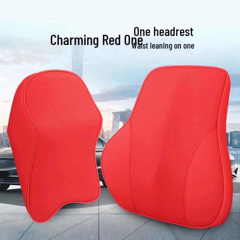 Nappa Leather Memory Foam Car Headrest & Lumbar Pillow Cushion