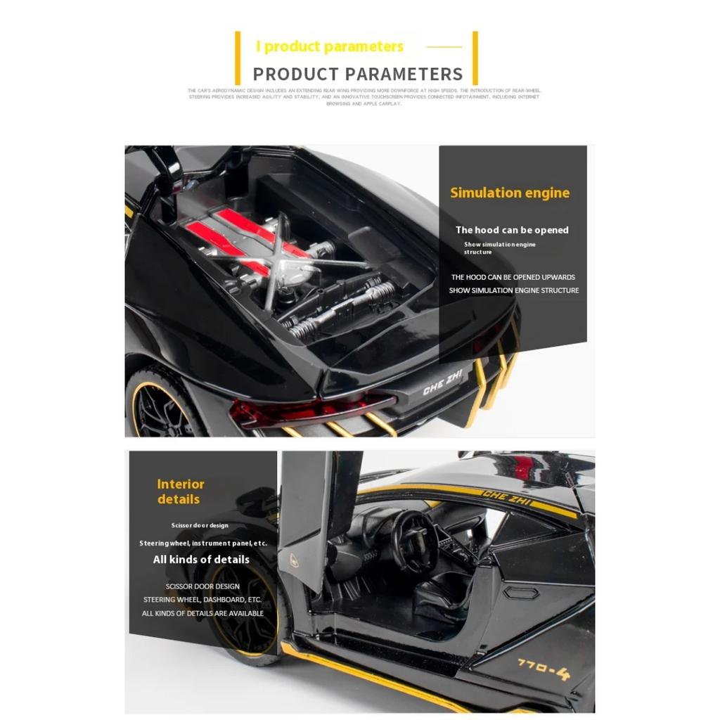 1/24 Scale Lamborghini LP770-4 Super Muscular Sports Car Alloy Metal Diecast Computer Desktop Ornament Automotive Interior Gift Box