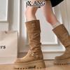Cowhide Version Thick-soled Heightening Small Knight Boots But Knee Boots Children's High Boots Thick Heel Thin Cowboy Boots
