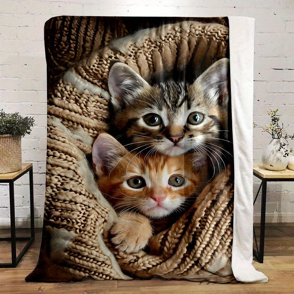 

Cats Print Flannel Throw Blanket Reversible All Season Home Office Gift 75x90cm
