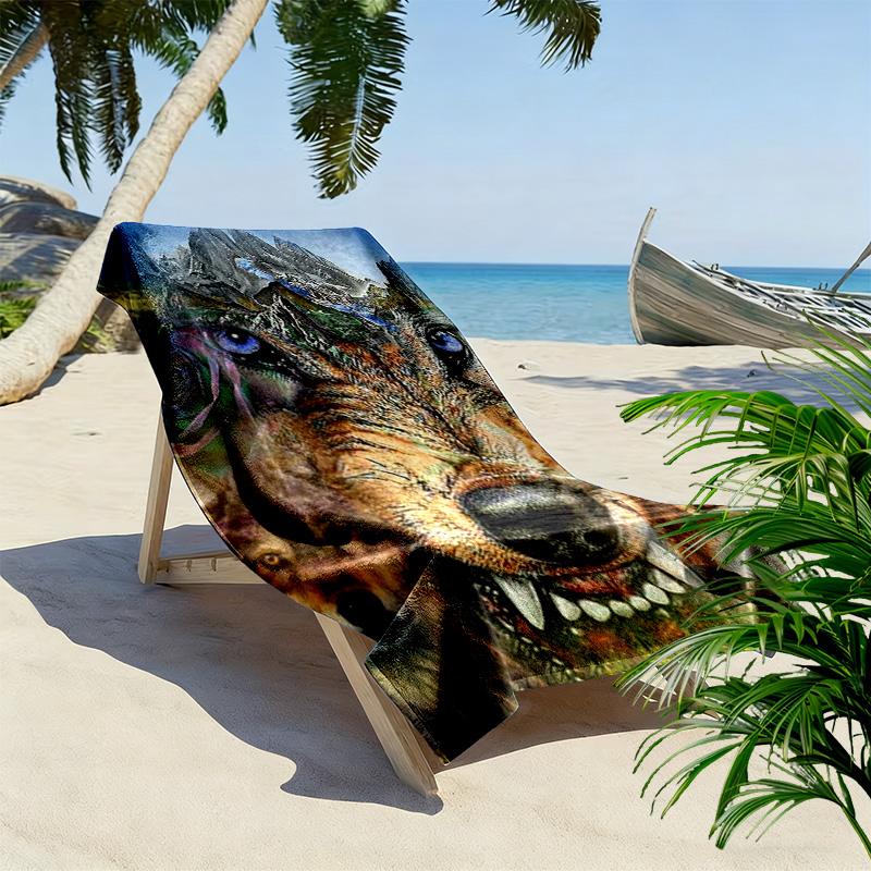 Wolf Print Beach Towel, Large Soft Quick Dry Towel for Beach Camping Swimming