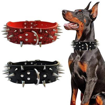 Verstellbares breites Hundehalsband mit Nieten aus PU-Leder, Halsbänder für mittelgroße und große Hunde, langlebiger Nackenschutz, verstellbare Haustierhalskette