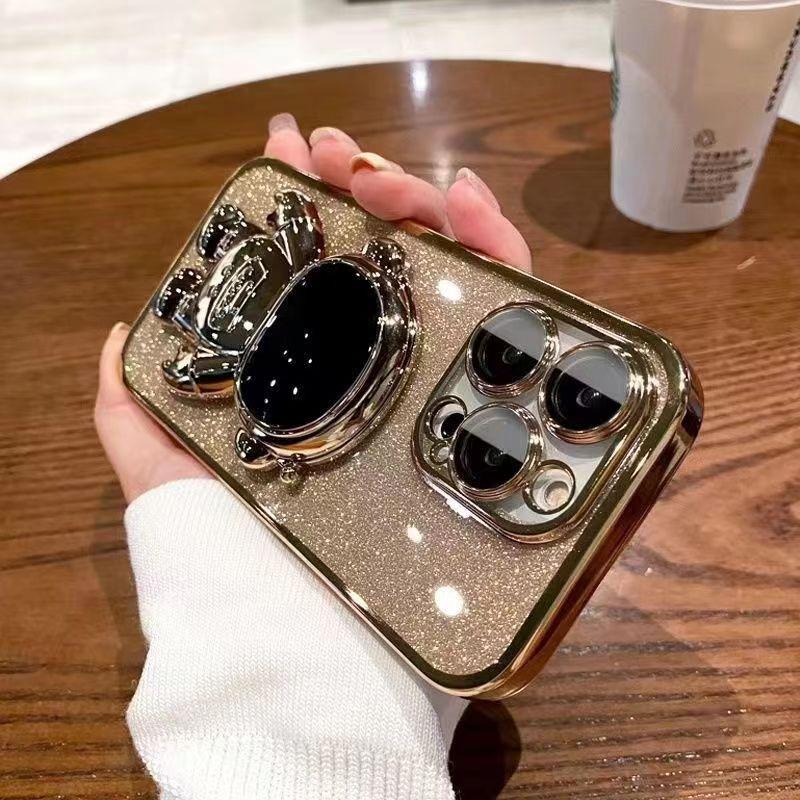 

Подставка-астронавт Подходит для IPhone 16 Чехол для мобильного телефона с гальваническим покрытием и блестками Apple 15 Мультяшный 14 Promax Защитный чехол Apple 14plus золотой