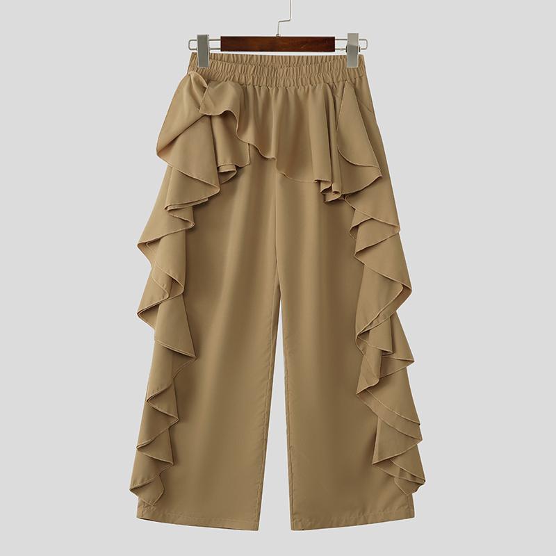 

INCERUN мужские брюки с эластичной талией, однотонные, нерегулярные, длинные брюки с оборками 5XL хаки