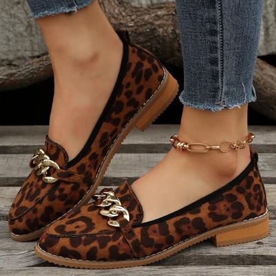 Spring Leopard Print Fashion Ladies Flat Heel Women Shallow Party Shoes Soft Soled  Loafers Mary Jane Large Size 43