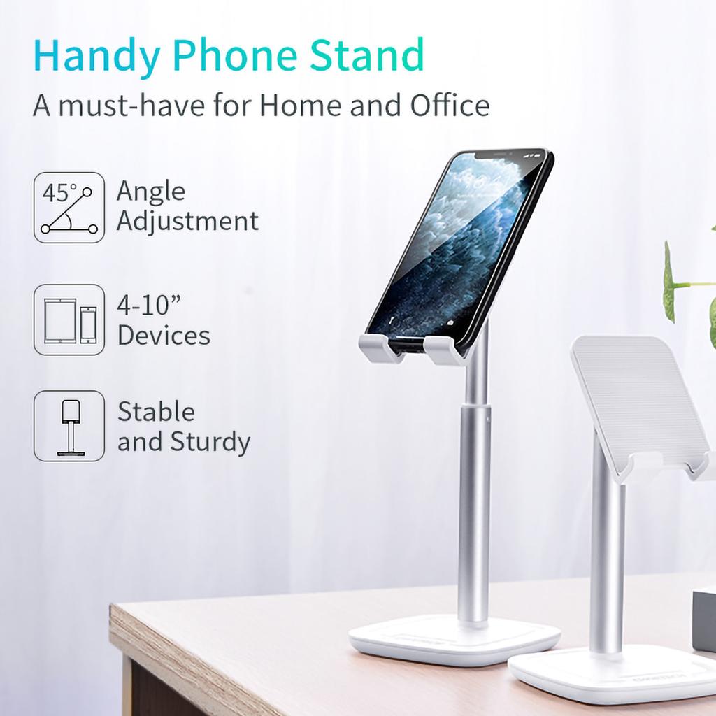 Choetech H035 Aluminum Stand for Phone or Tablet with Adjustment - White and Silver
