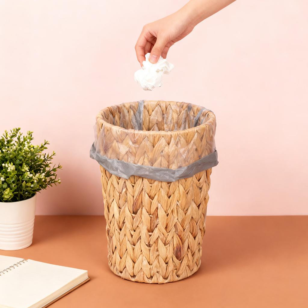 Modern Woven Rattan Trash Can Breathable Odor Resistant Wicker Waste Bin For Small Place And Home Office Decoration
