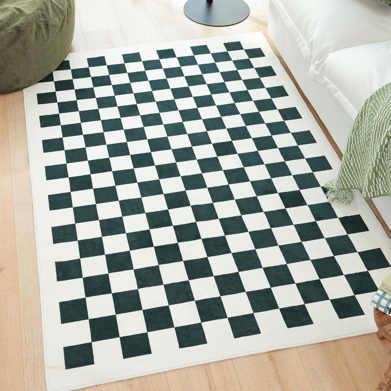Karierter Teppich, quadratisch, waschbar, für die Inneneinrichtung, Flächenteppich mit Rutschfester Matte, karierter Teppich für Wohnzimmer, Schlafzimmer, Küche